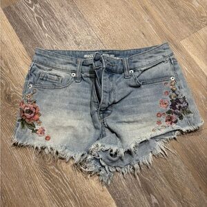Mossimo Supply Co Blue and Pink Jean Shorts with Floral Embroidery